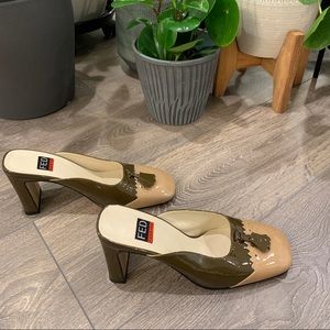 sage green loafer heels